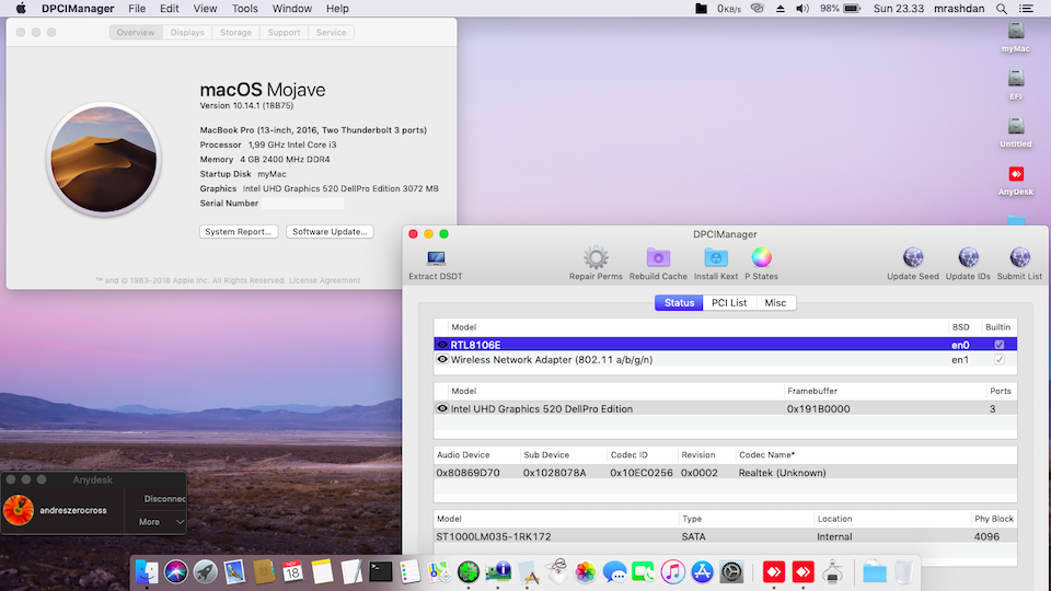 Success Hackintosh macOS Mojave 10.14.1 Build 18B75 at Dell Inspiron 14 3467
